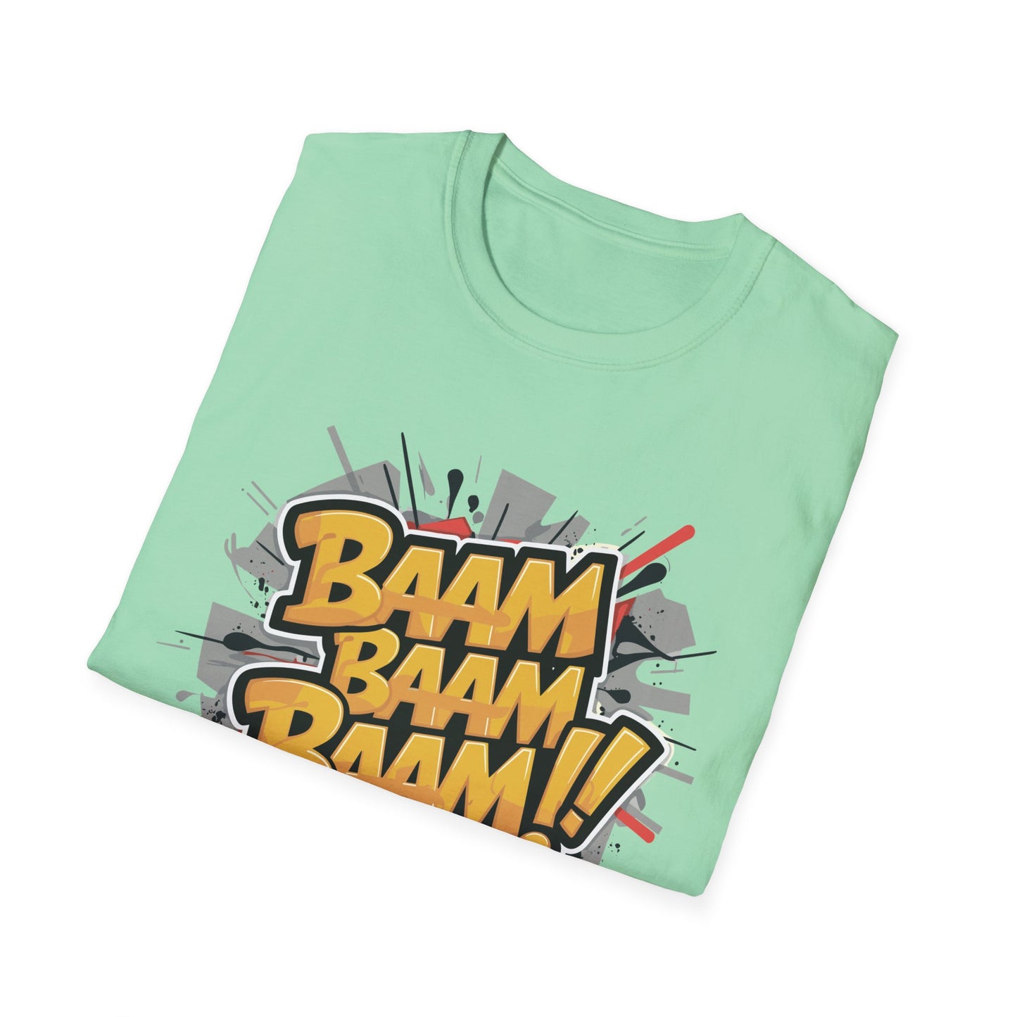 Bam Bam Bam Unisex Softstyle T-Shirt | Fun Graphic Tee for Casual Wear, Gift for Friends, Comic Fans, Birthday, Everyday Style