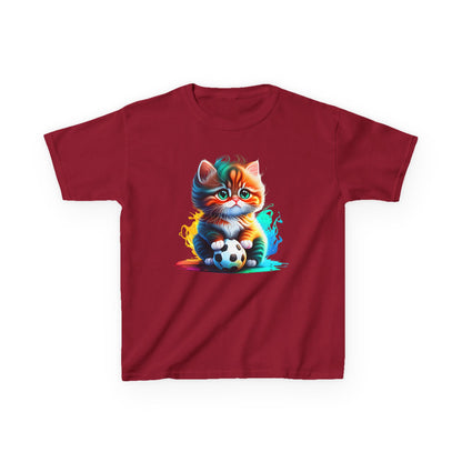 Playful Cat Soccer Kids Heavy Cotton™ Tee - Fun and Colorful T-Shirt for Young Animal Lovers