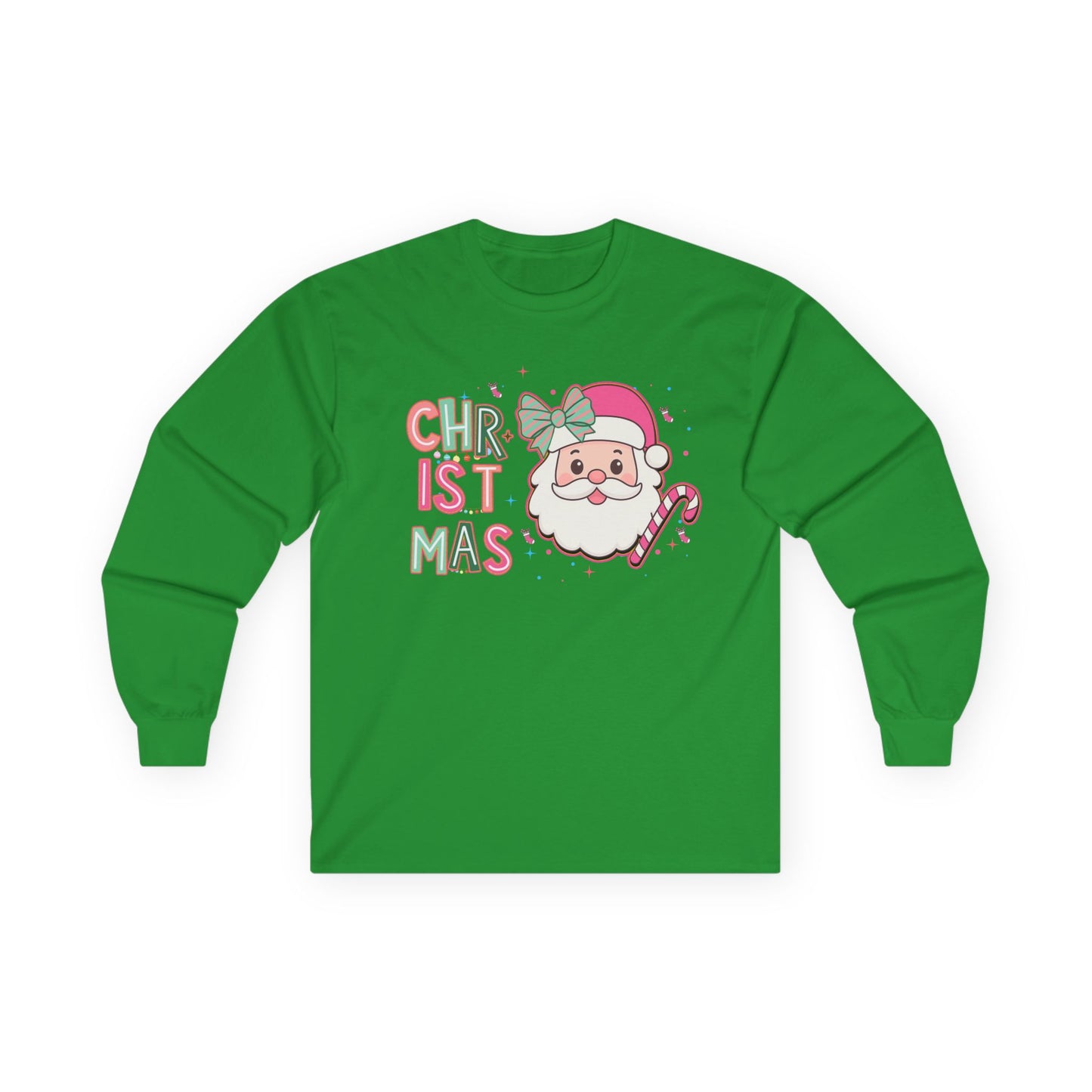 Christmas Santa Face Long Sleeve Tee — Cute Pastel Holiday Shirt