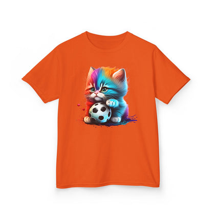 Colorful Cat Soccer Kids Tee - Fun & Playful Design for Young Animal Lovers