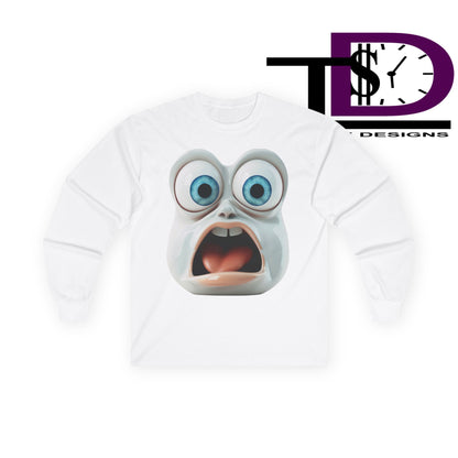 Shocking Face Long Sleeve Tee, Funny Unisex Shirt, Gifts for Friends, Casual Wear, Halloween Apparel, Graphic Tee