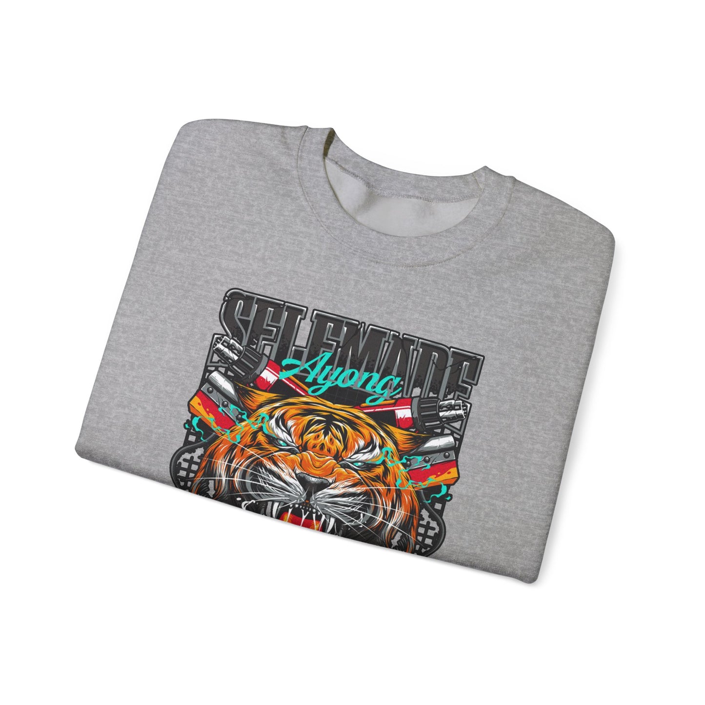 Crewneck Sweatshirt — Bold Roaring Tiger Graphic with 'Ayoung' Ribbon