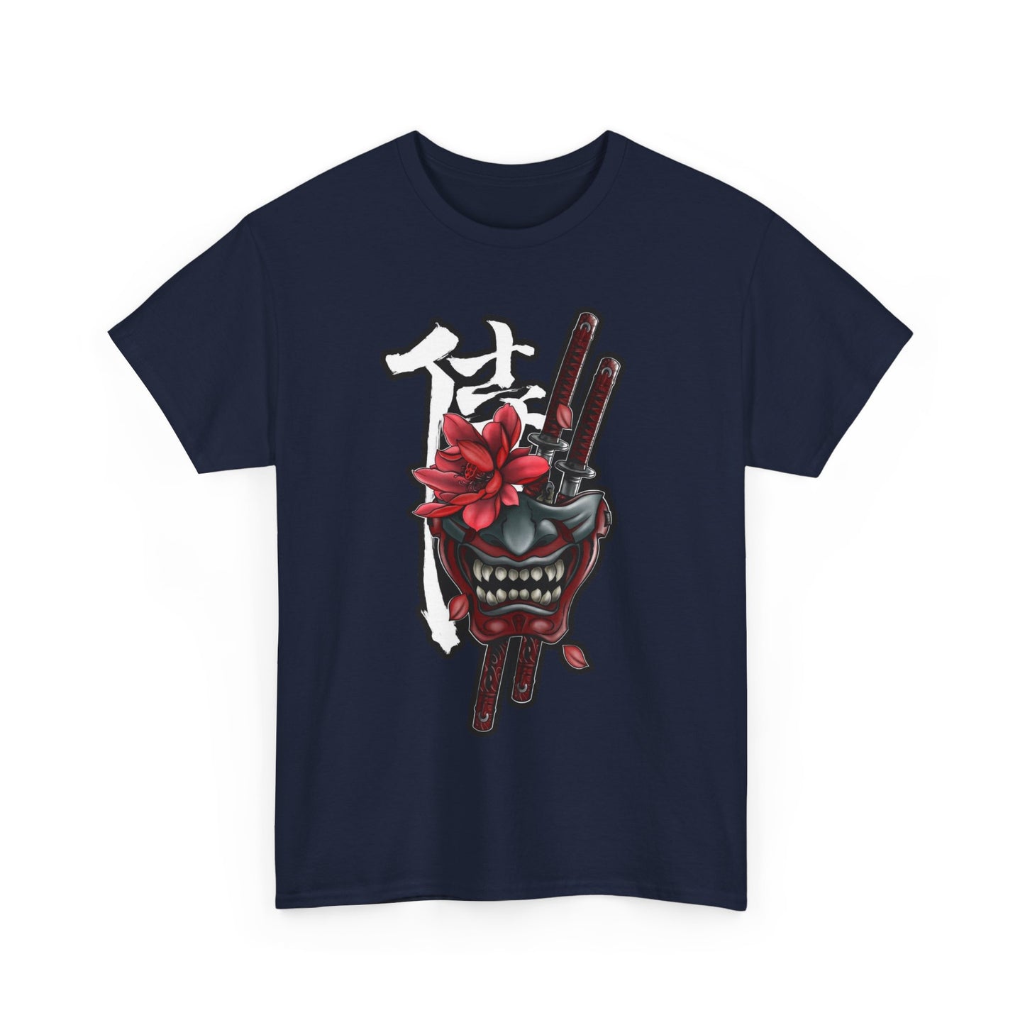 Unisex Heavy Cotton Tee - Floral Samurai Mask Design