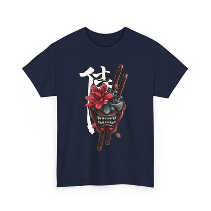 Unisex Heavy Cotton Tee - Floral Samurai Mask Design