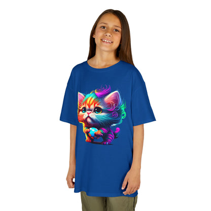 Colorful Cartoon Cat Kids Heavy Cotton Tee - Fun & Playful Design