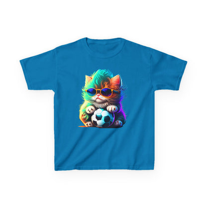 Cool Cat Soccer Kids Tee - Fun Heavy Cotton T-Shirt for Young Sports Fans