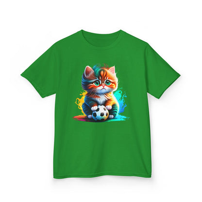 Playful Cat Soccer Kids Heavy Cotton™ Tee - Fun and Colorful T-Shirt for Young Animal Lovers