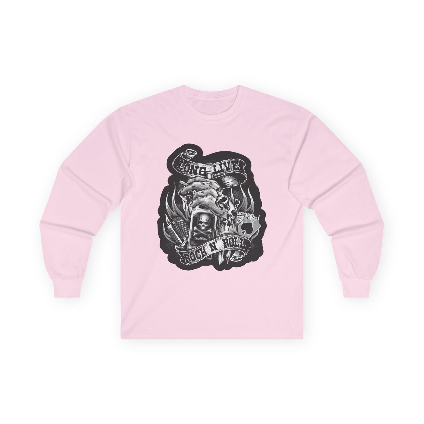 Rock 'N' Roll Skull Long Sleeve Tee — 'Young & Live' Vintage Motorcycle Design