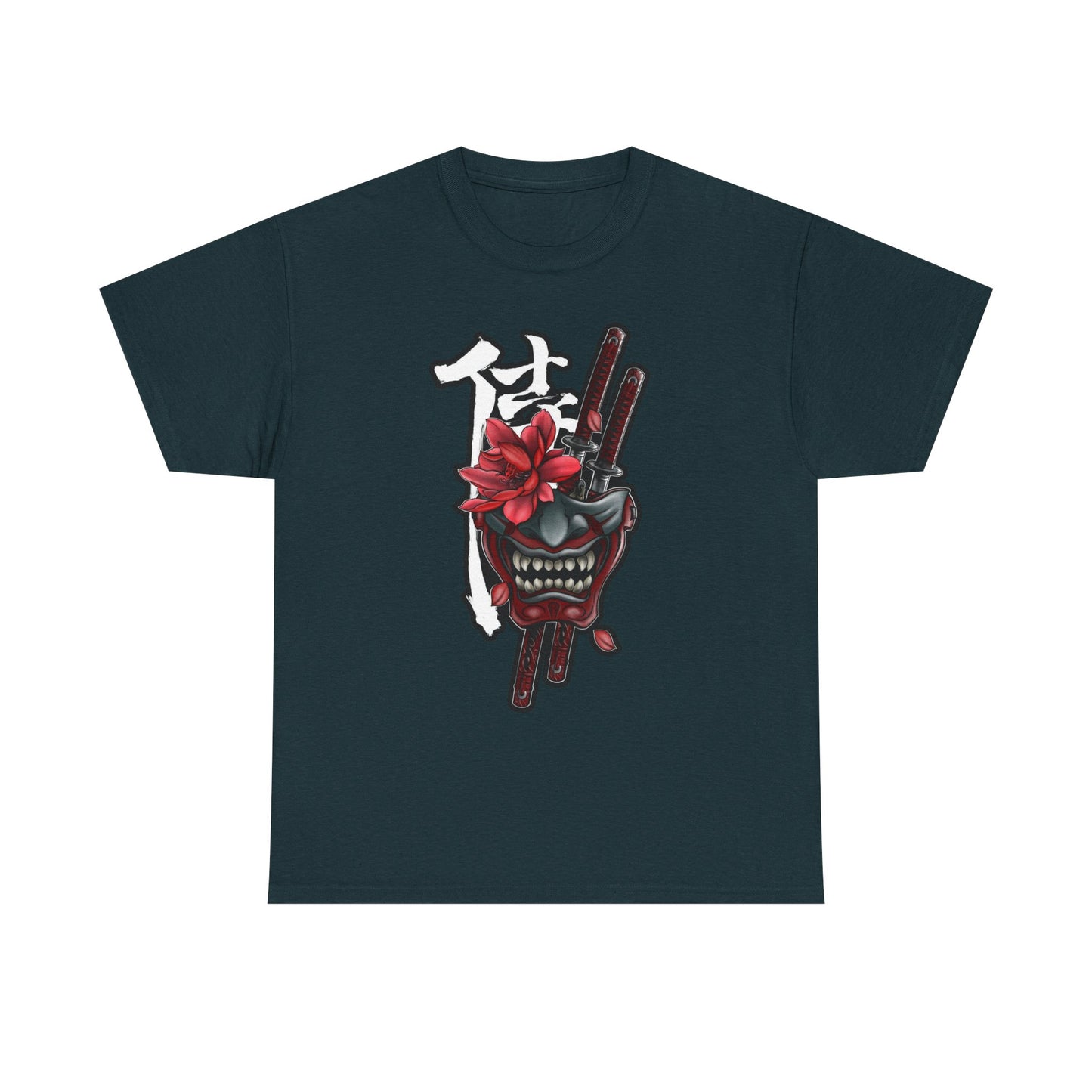 Unisex Heavy Cotton Tee - Floral Samurai Mask Design