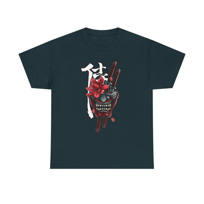 Unisex Heavy Cotton Tee - Floral Samurai Mask Design