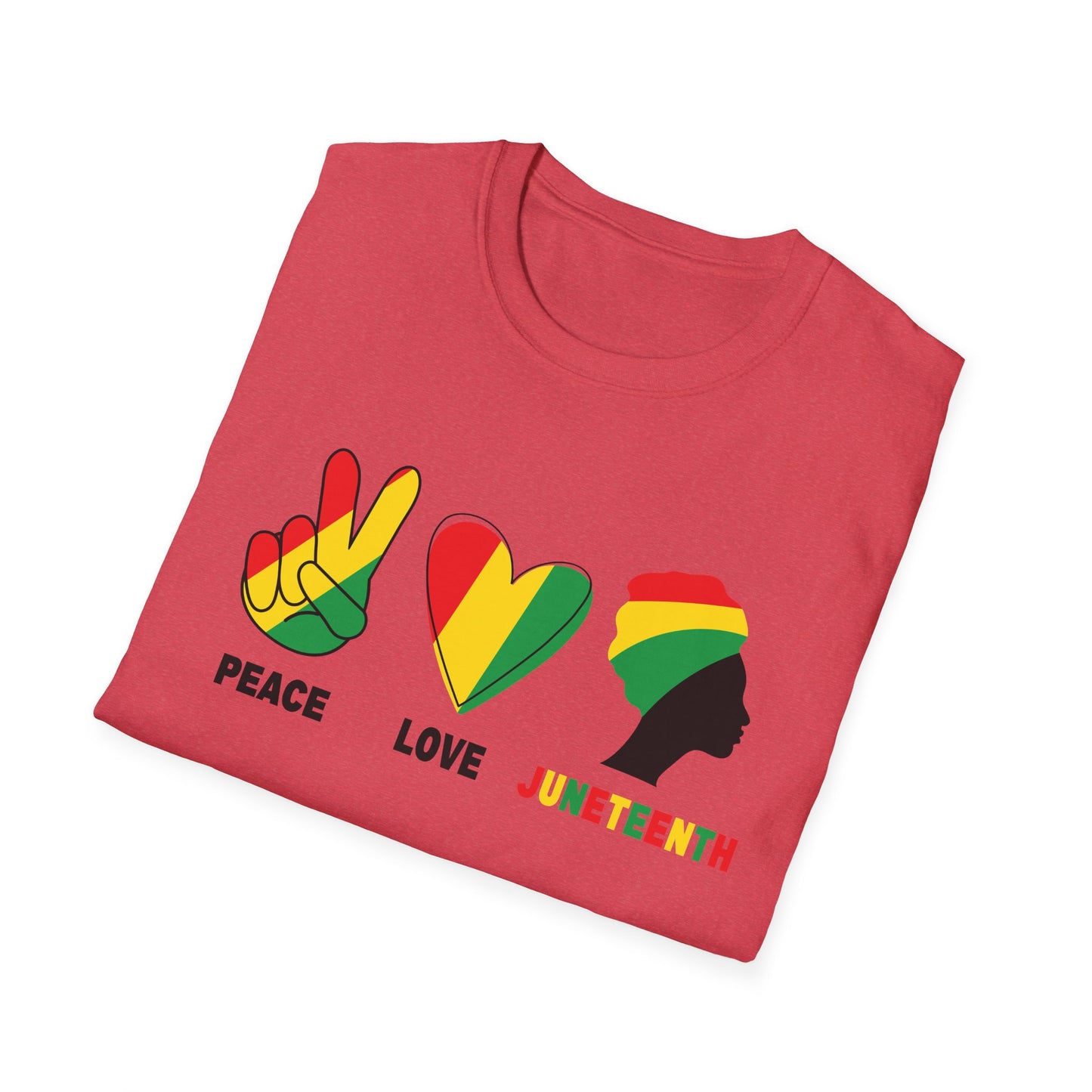 Juneteenth Peace Love Unisex Softstyle T-Shirt, Graphic Tee, Black History Month, Celebration Wear, Gift for Activists