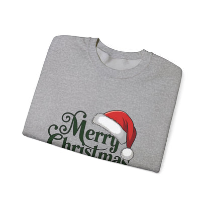 Christmas Crewneck Sweatshirt - "Merry Christmas" Santa Hat & Bells Holiday Sweater
