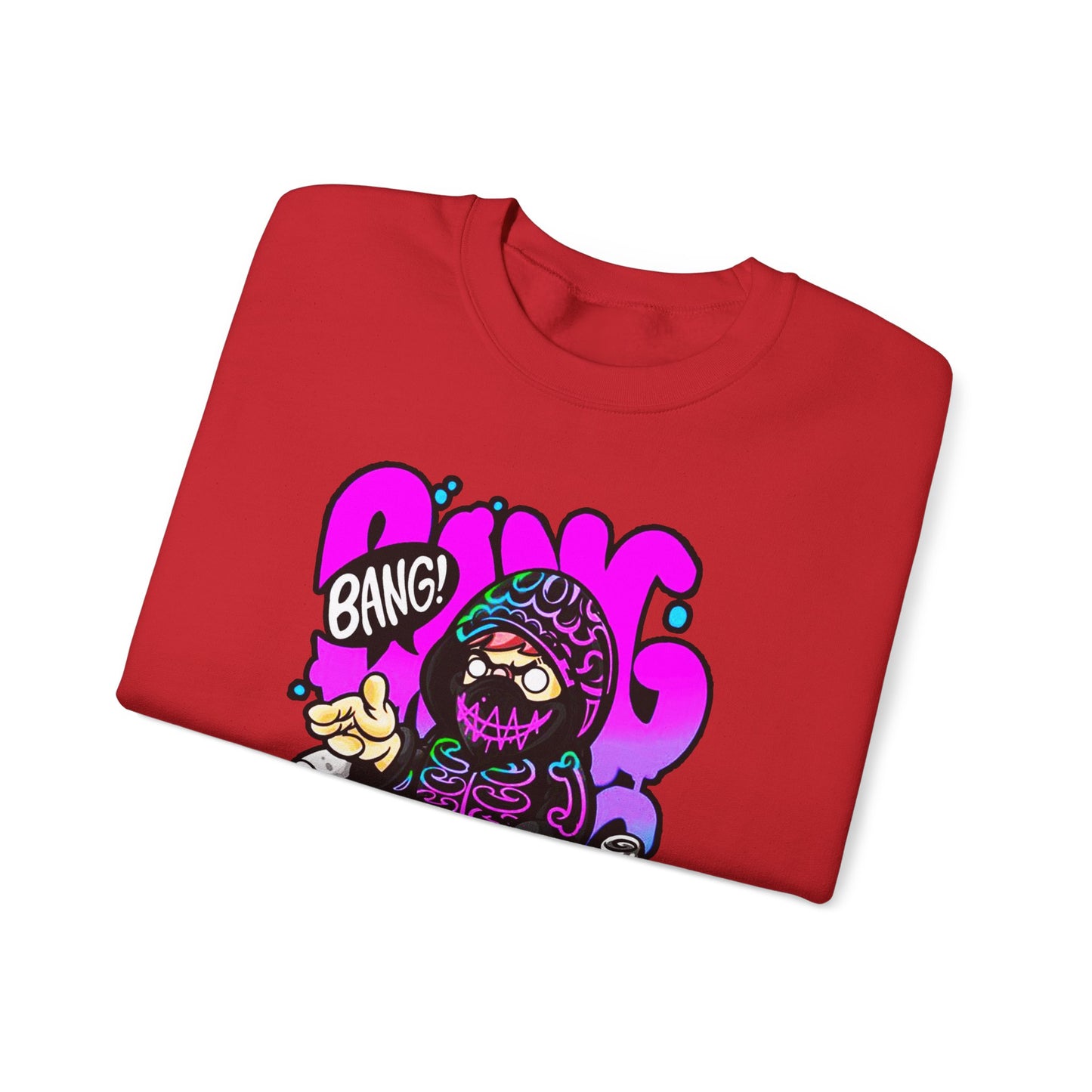 Streetwear Crewneck Sweatshirt — Cartoon Hoodie Character "BANG" Graphic