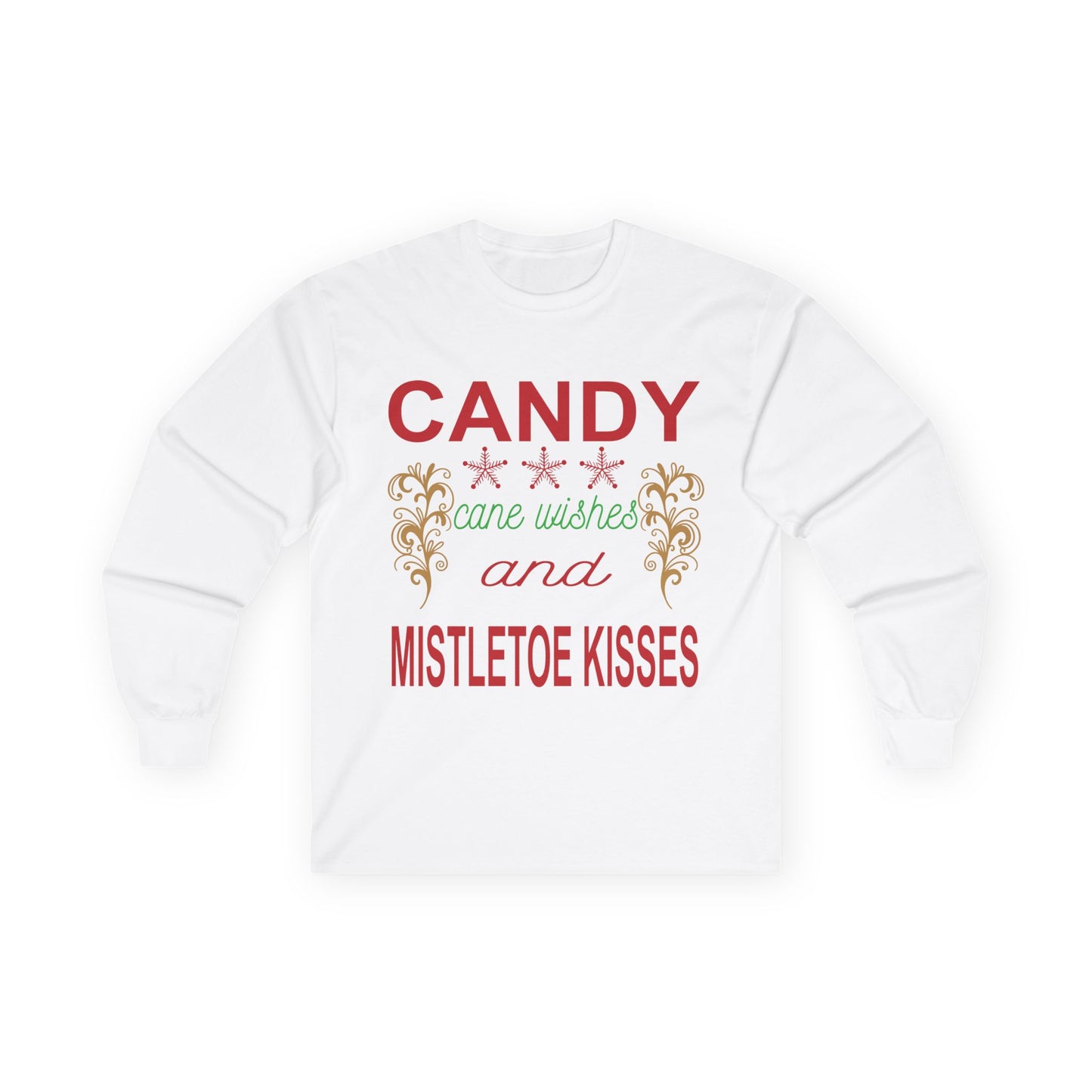 Candy Wishes & Mistletoe Kisses Long Sleeve Tee, Festive Apparel, Holiday Gift, Christmas Shirt, Unisex Tee, Winter Wear