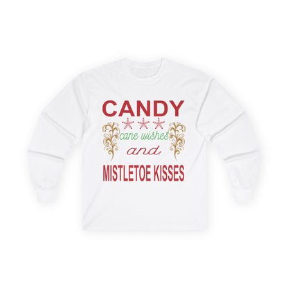 Candy Wishes & Mistletoe Kisses Long Sleeve Tee, Festive Apparel, Holiday Gift, Christmas Shirt, Unisex Tee, Winter Wear