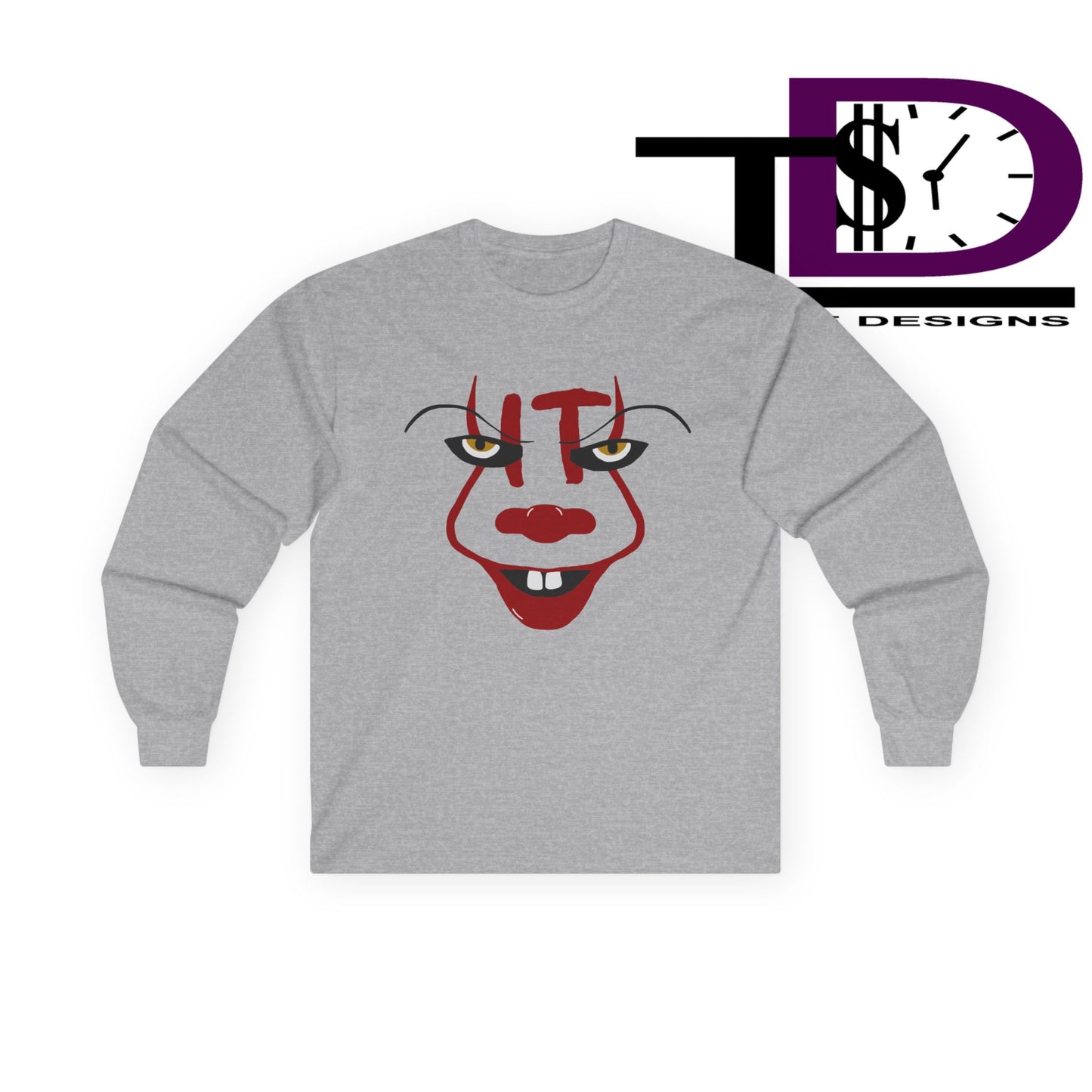 Creepy Clown Long Sleeve Tee, Unisex Halloween Shirt, Funny Costume Top, Fall Celebration Apparel, Spooky Graphic Tee, Horror Fan Gift