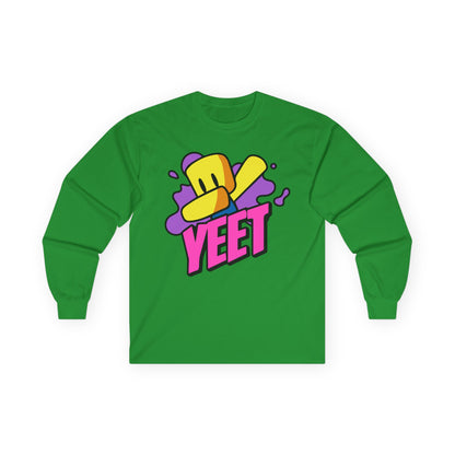 Yeet Graphic Long Sleeve Tee — Bold Cartoon Hat Streetwear
