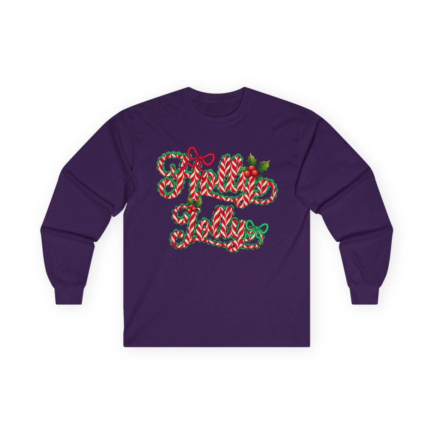 Long Sleeve Tee — "Merry Xmas" Candy Cane Script Christmas Shirt