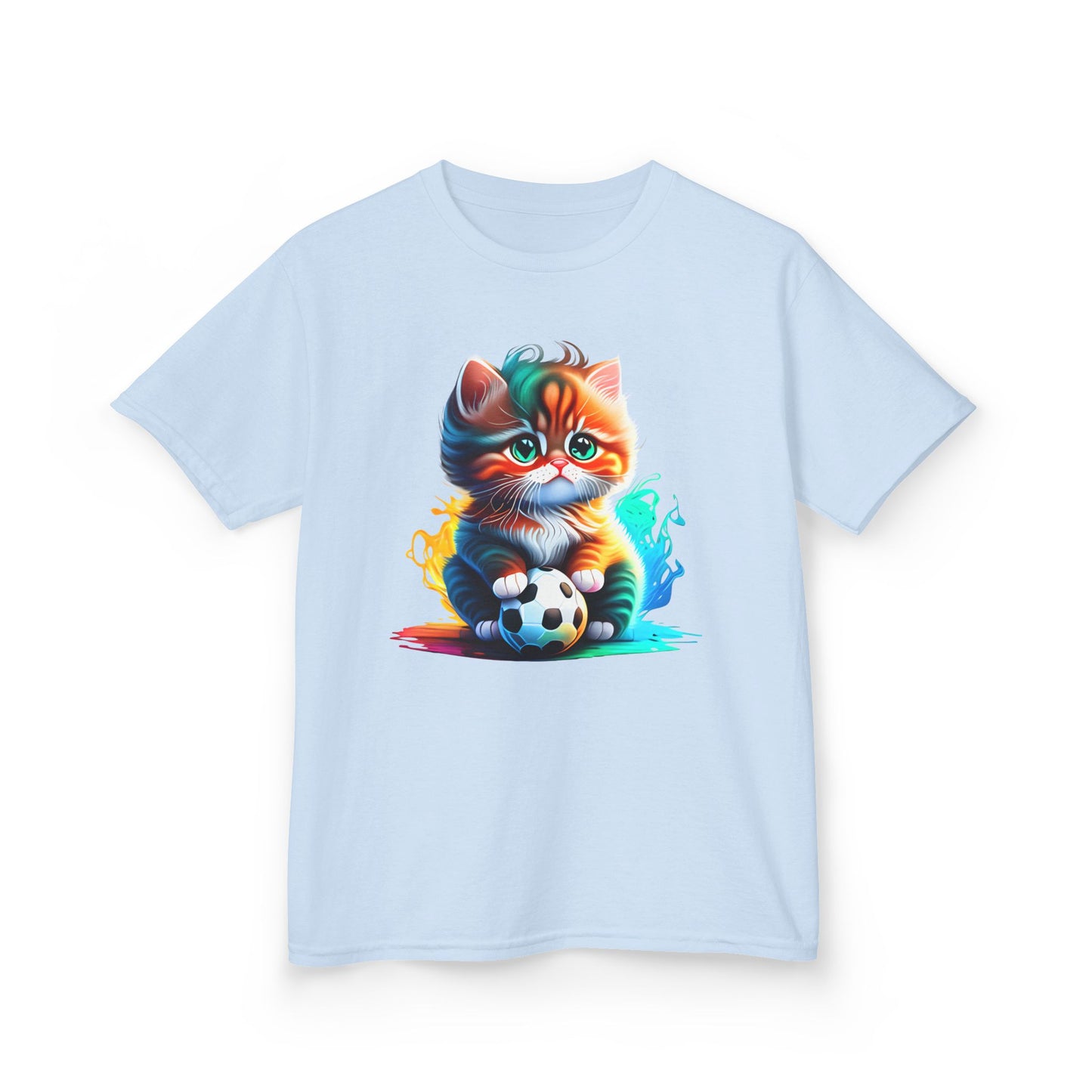 Playful Cat Soccer Kids Heavy Cotton™ Tee - Fun and Colorful T-Shirt for Young Animal Lovers