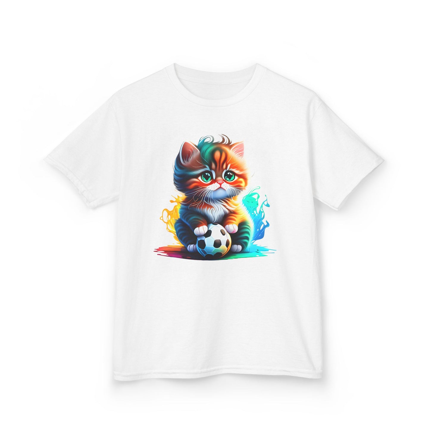 Playful Cat Soccer Kids Heavy Cotton™ Tee - Fun and Colorful T-Shirt for Young Animal Lovers