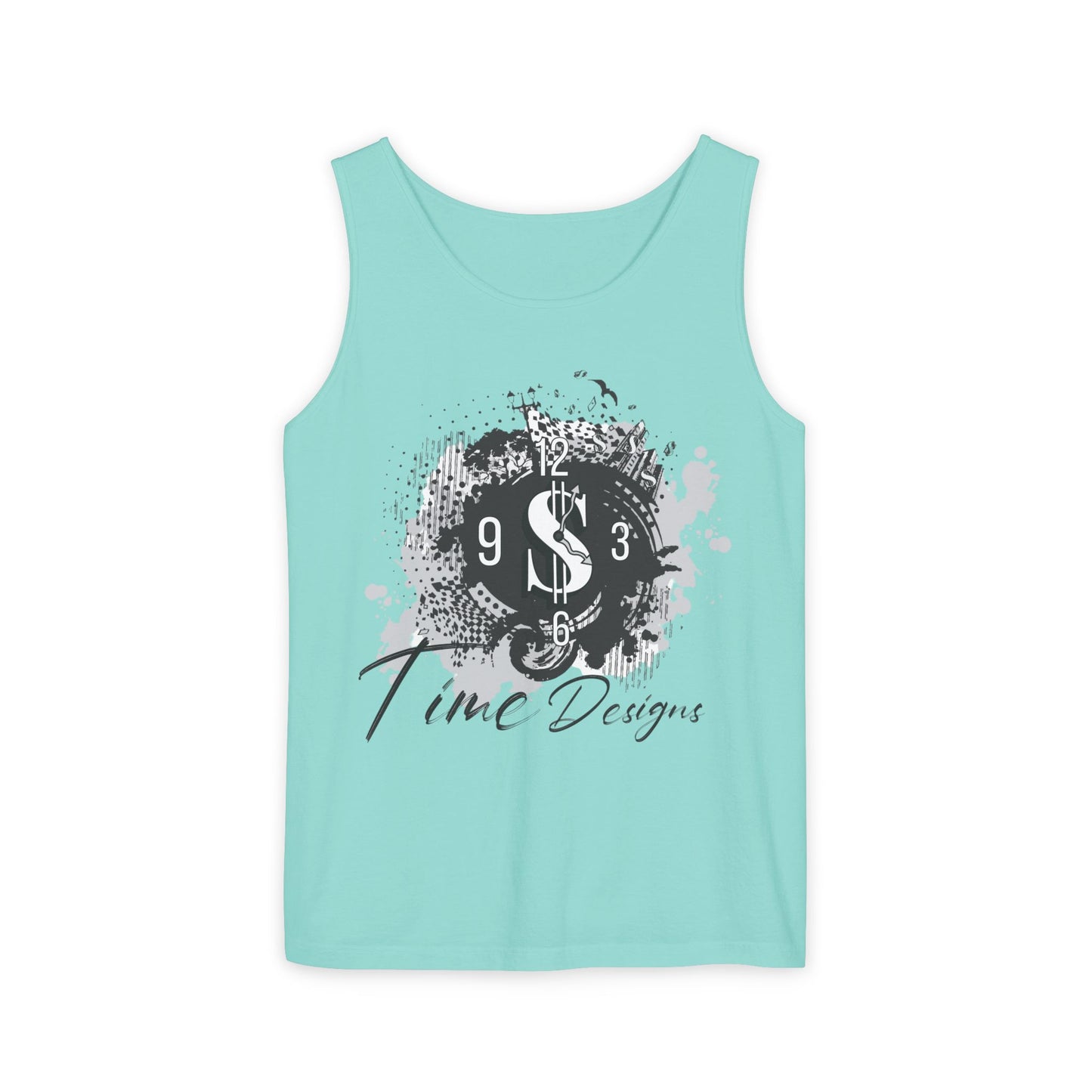 Unisex Garment-Dyed Tank Top with Time Designs - Casual Summer Wear, Beach Outfit, Gift for Friends, Vacation Essentials, Relaxed Style