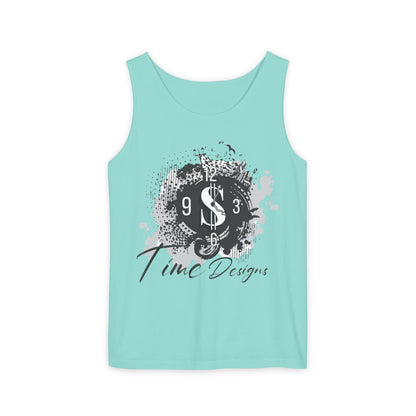 Unisex Garment-Dyed Tank Top with Time Designs - Casual Summer Wear, Beach Outfit, Gift for Friends, Vacation Essentials, Relaxed Style