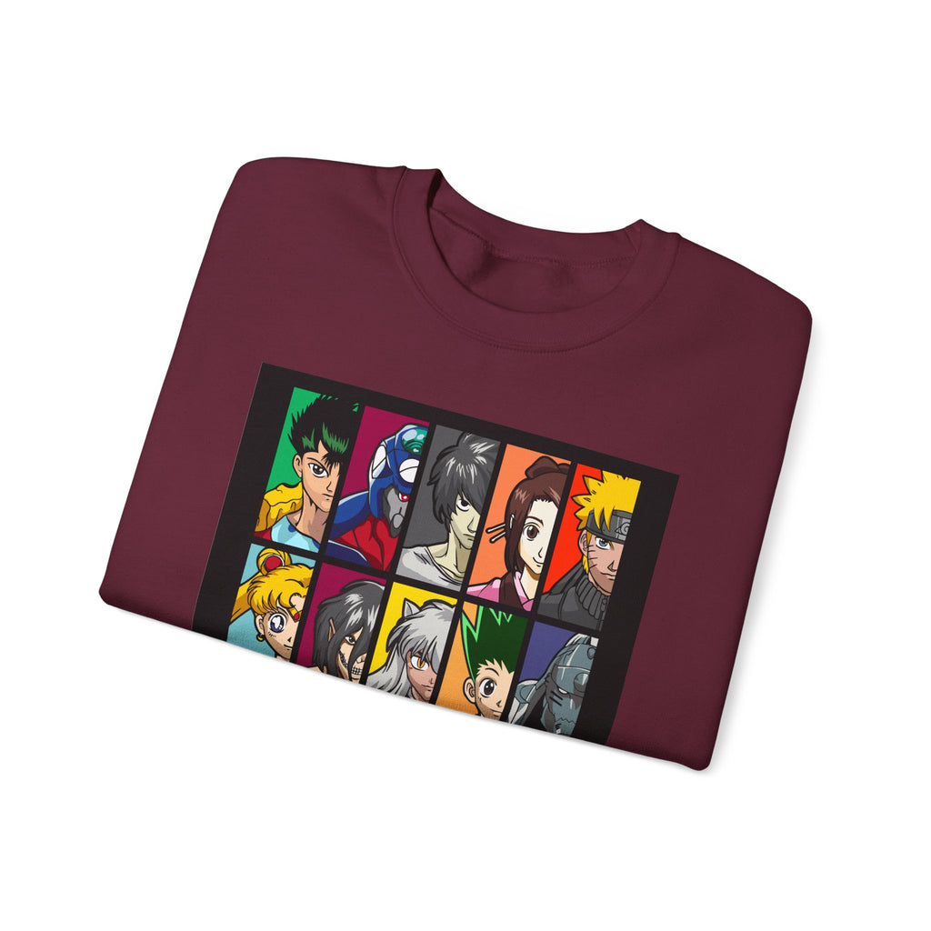 Anime Character Grid Sweatshirt — Collage Crewneck for Fans