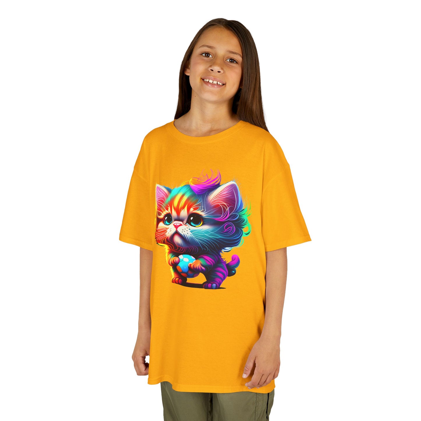 Colorful Cartoon Cat Kids Heavy Cotton Tee - Fun & Playful Design