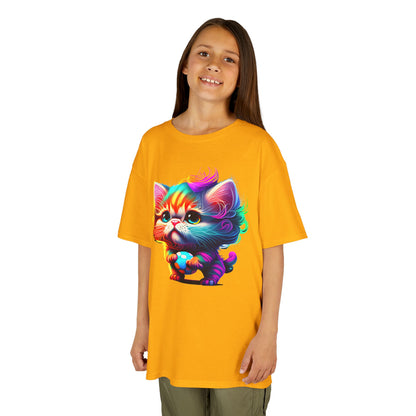 Colorful Cartoon Cat Kids Heavy Cotton Tee - Fun & Playful Design
