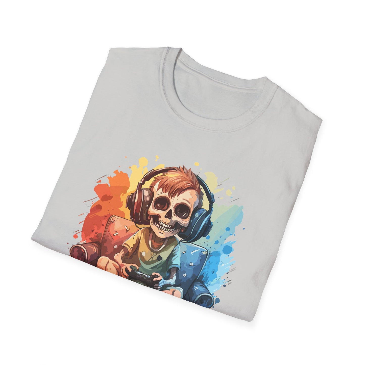 Skull Gamer T-Shirt, Unisex Softstyle Tee, Video Game Shirt, Gift for Gamers, Cool Graphic Tee, Halloween Style Shirt