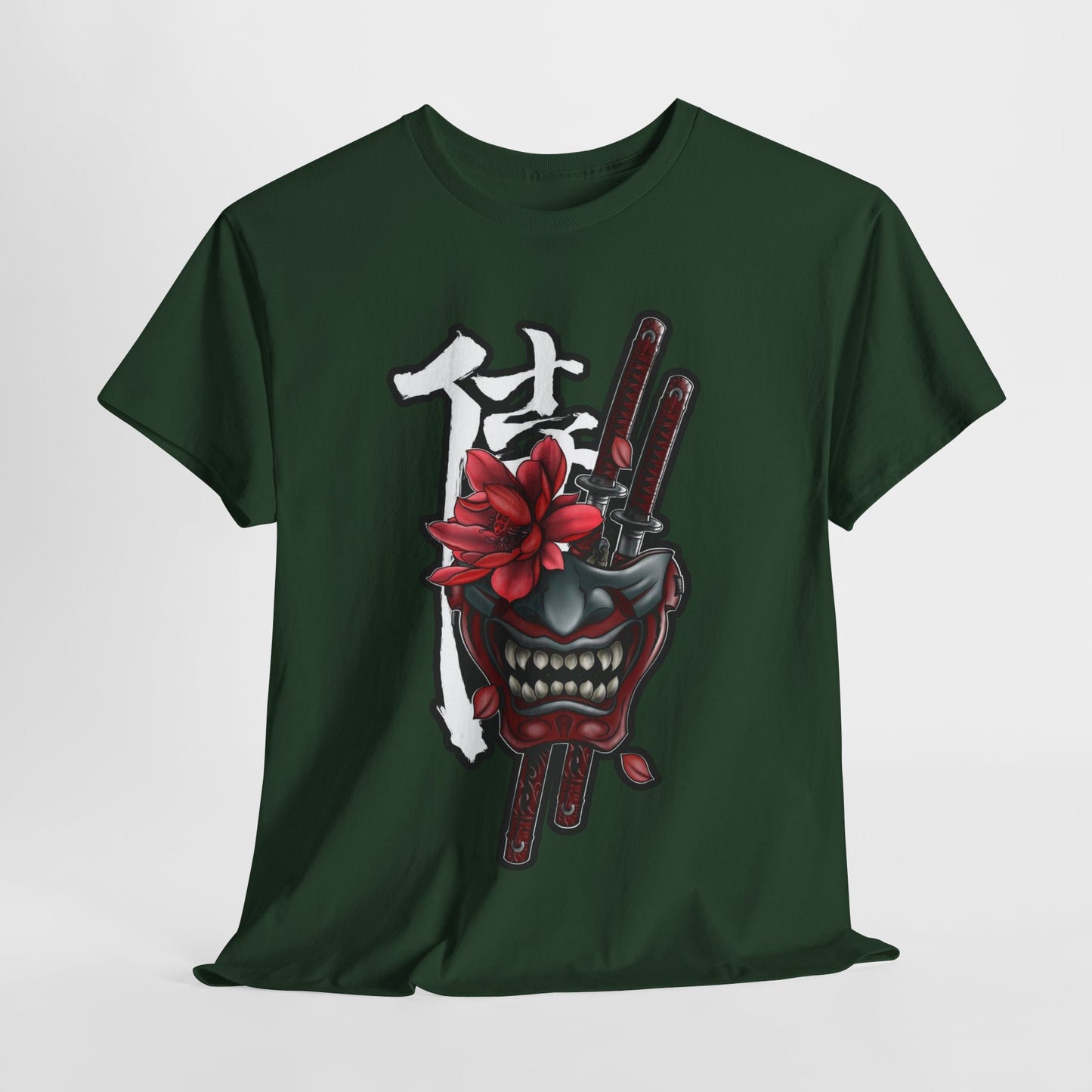 Unisex Heavy Cotton Tee - Floral Samurai Mask Design