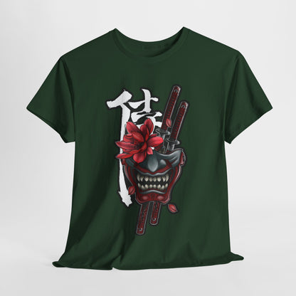Unisex Heavy Cotton Tee - Floral Samurai Mask Design