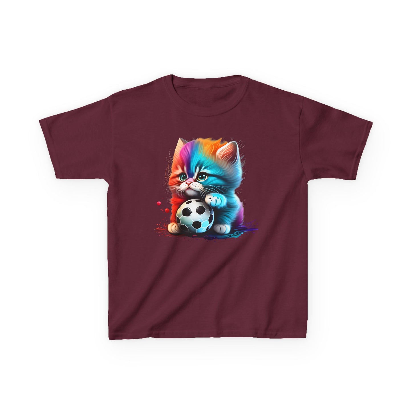Colorful Cat Soccer Kids Tee - Fun & Playful Design for Young Animal Lovers