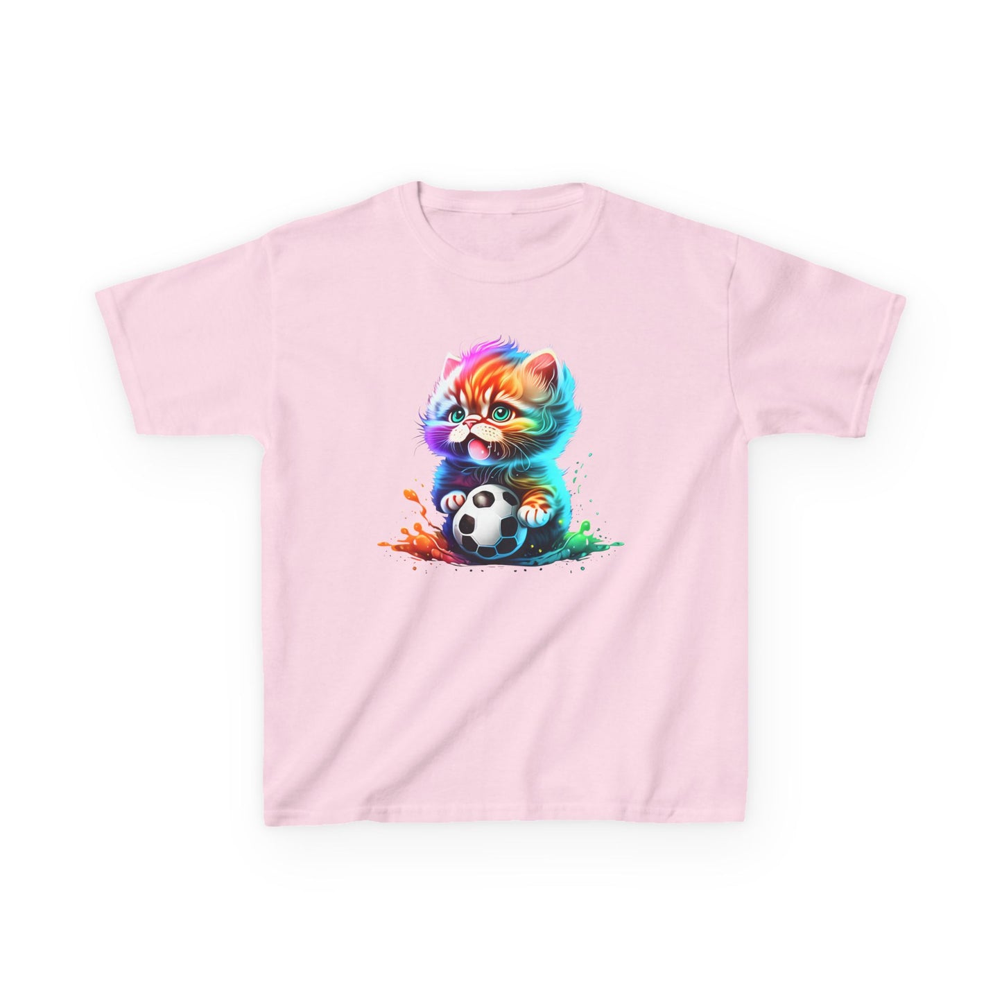 Colorful Cat Soccer Tee for Kids - Fun and Playful Design