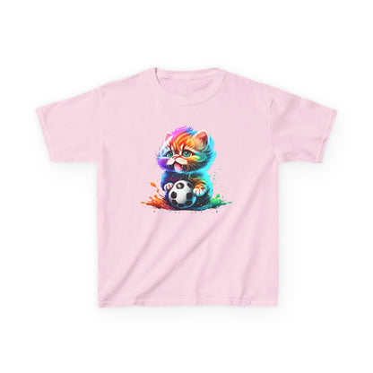 Colorful Cat Soccer Tee for Kids - Fun and Playful Design