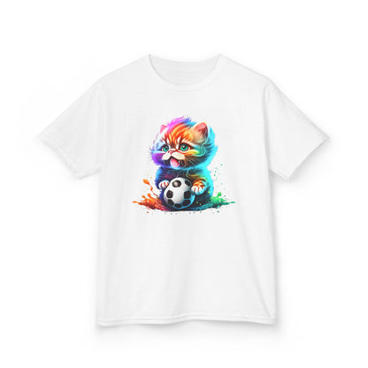 Colorful Cat Soccer Tee for Kids - Fun and Playful Design