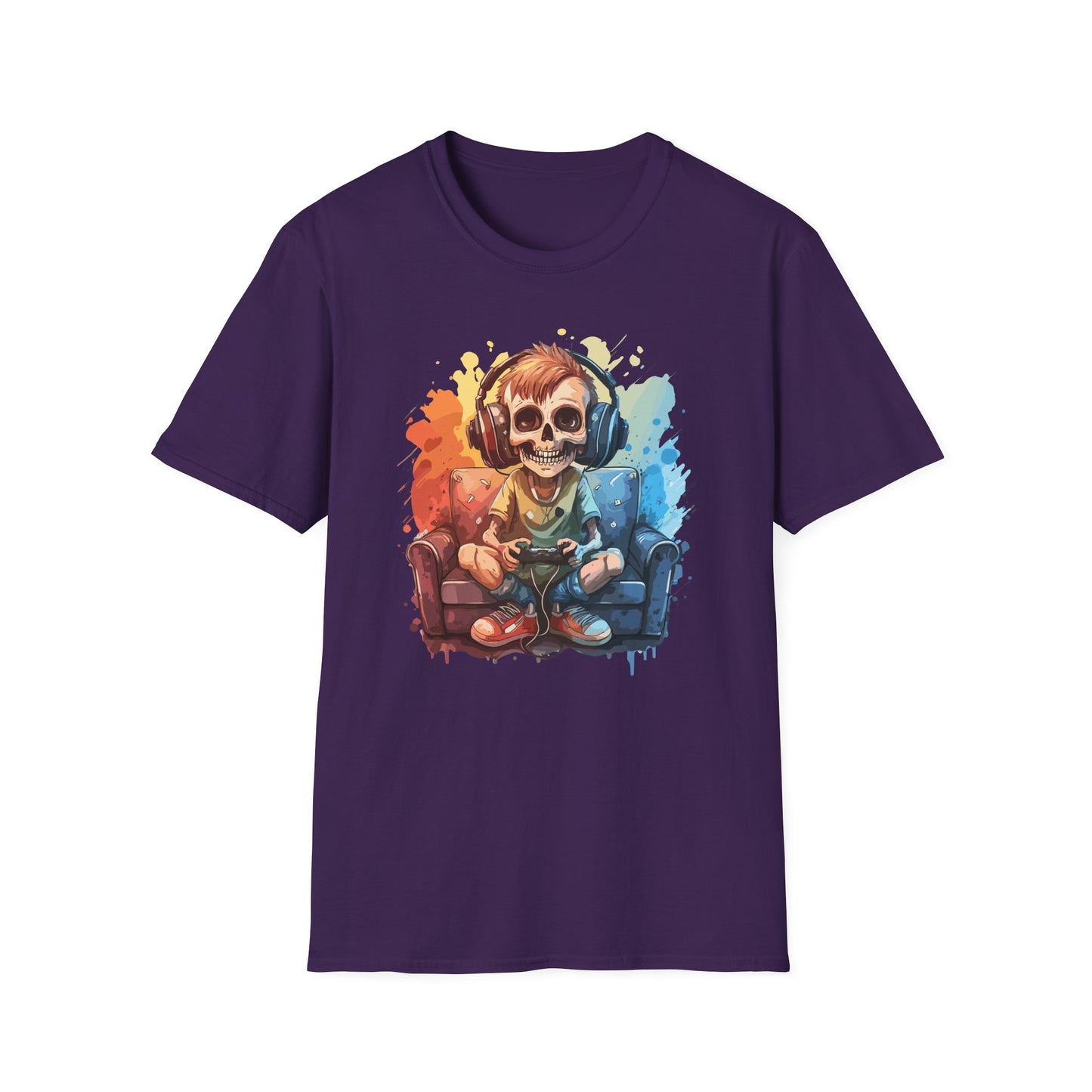 Skull Gamer T-Shirt, Unisex Softstyle Tee, Video Game Shirt, Gift for Gamers, Cool Graphic Tee, Halloween Style Shirt