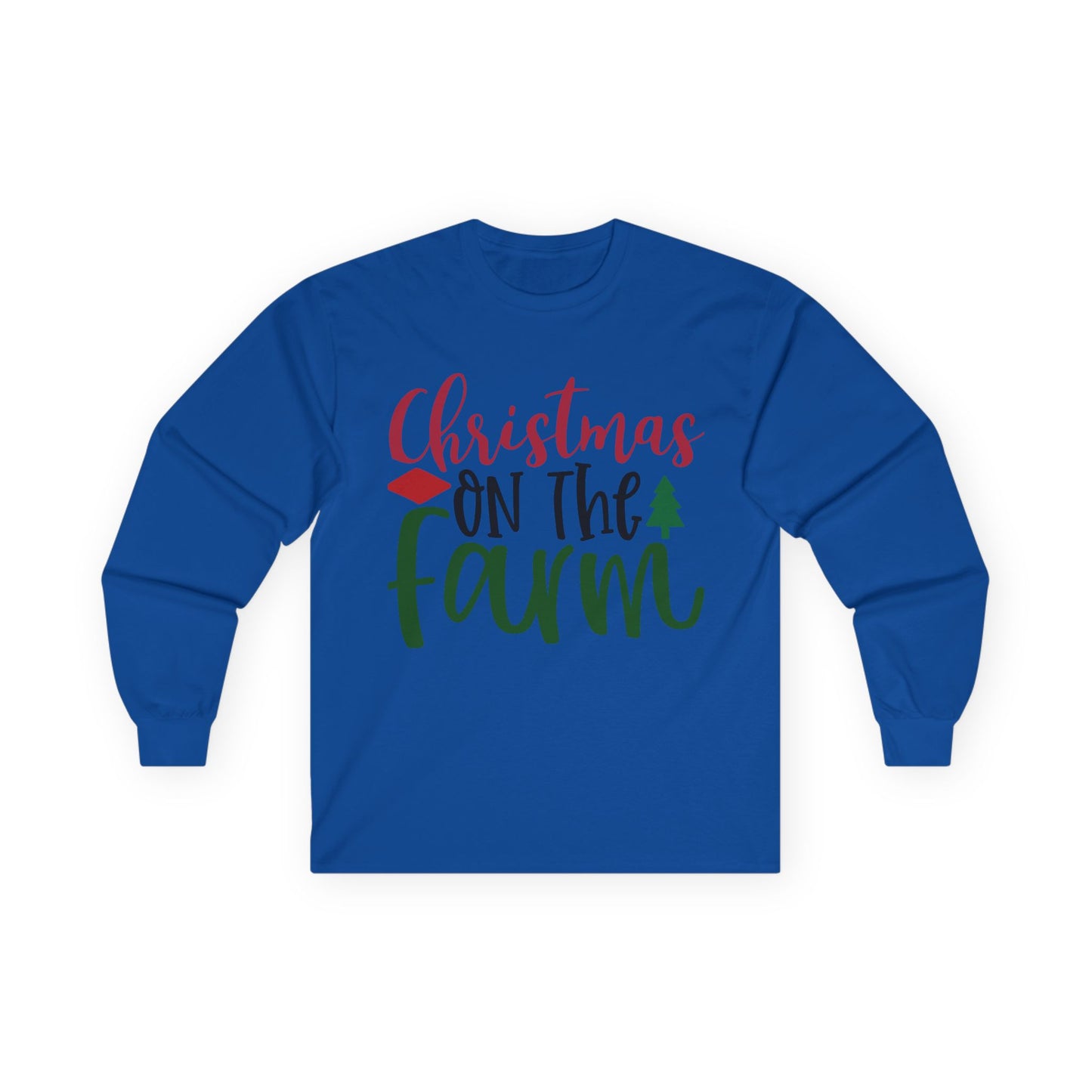Christmas On The Farm Long Sleeve Tee, Holiday Shirt, Unisex Cotton Tee, Christmas Apparel, Farmhouse Style Shirt, Gift for Him/Her