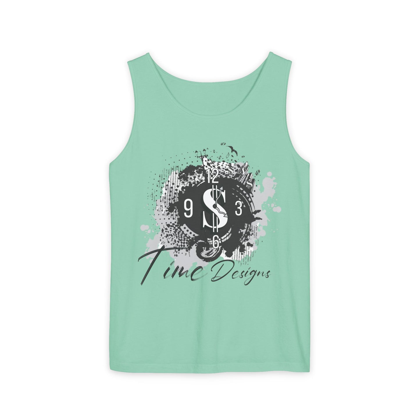 Unisex Garment-Dyed Tank Top with Time Designs - Casual Summer Wear, Beach Outfit, Gift for Friends, Vacation Essentials, Relaxed Style