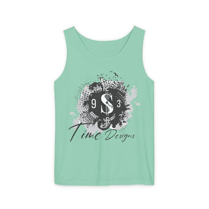 Unisex Garment-Dyed Tank Top with Time Designs - Casual Summer Wear, Beach Outfit, Gift for Friends, Vacation Essentials, Relaxed Style