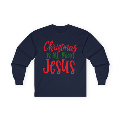Christmas Jesus Long Sleeve Tee, Unisex Cotton Holiday Shirt, Religious Gift, Faith-Based Apparel, Church Activities, Family Gatherings