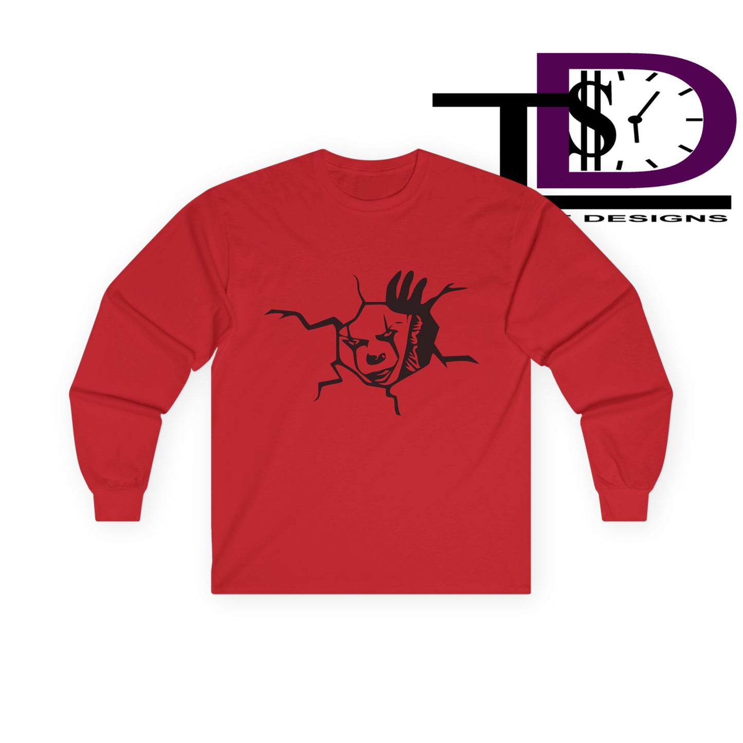 Unisex Graphic Long Sleeve Tee featuring Cracked Wall Design, Perfect for Casual Outings, Gifts, and Halloween