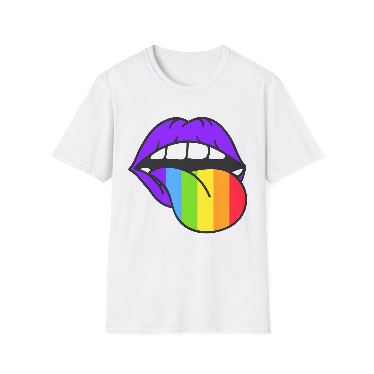 Pride Graphic Tee, Rainbow Mouth Design T-Shirt, Unisex Softstyle Shirt, LGBTQ+ Apparel, Fun Casual Wear, Birthday Gift