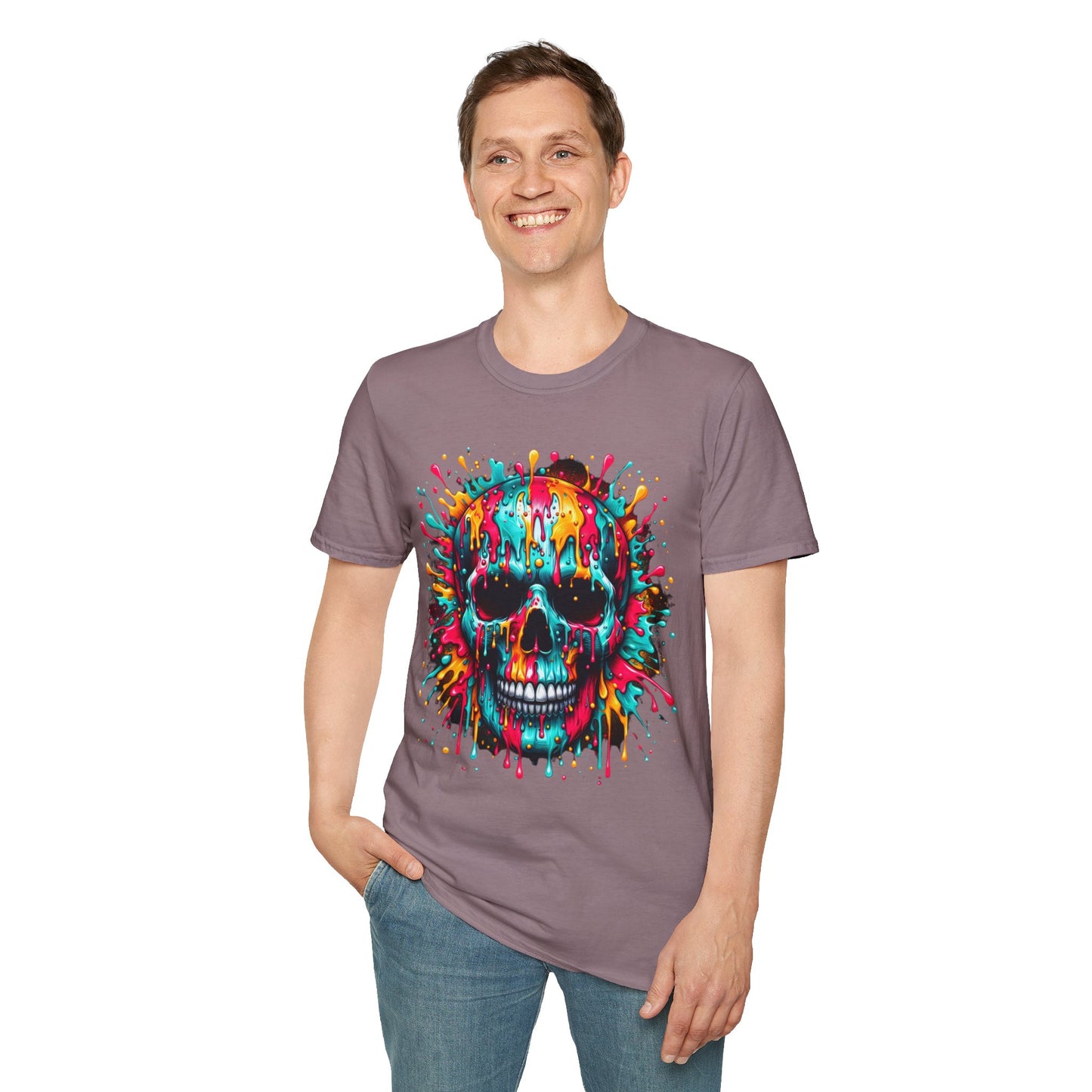 Colorful Drip Skull Unisex T-Shirt - Vibrant Graphic Tee for Art & Music Lovers