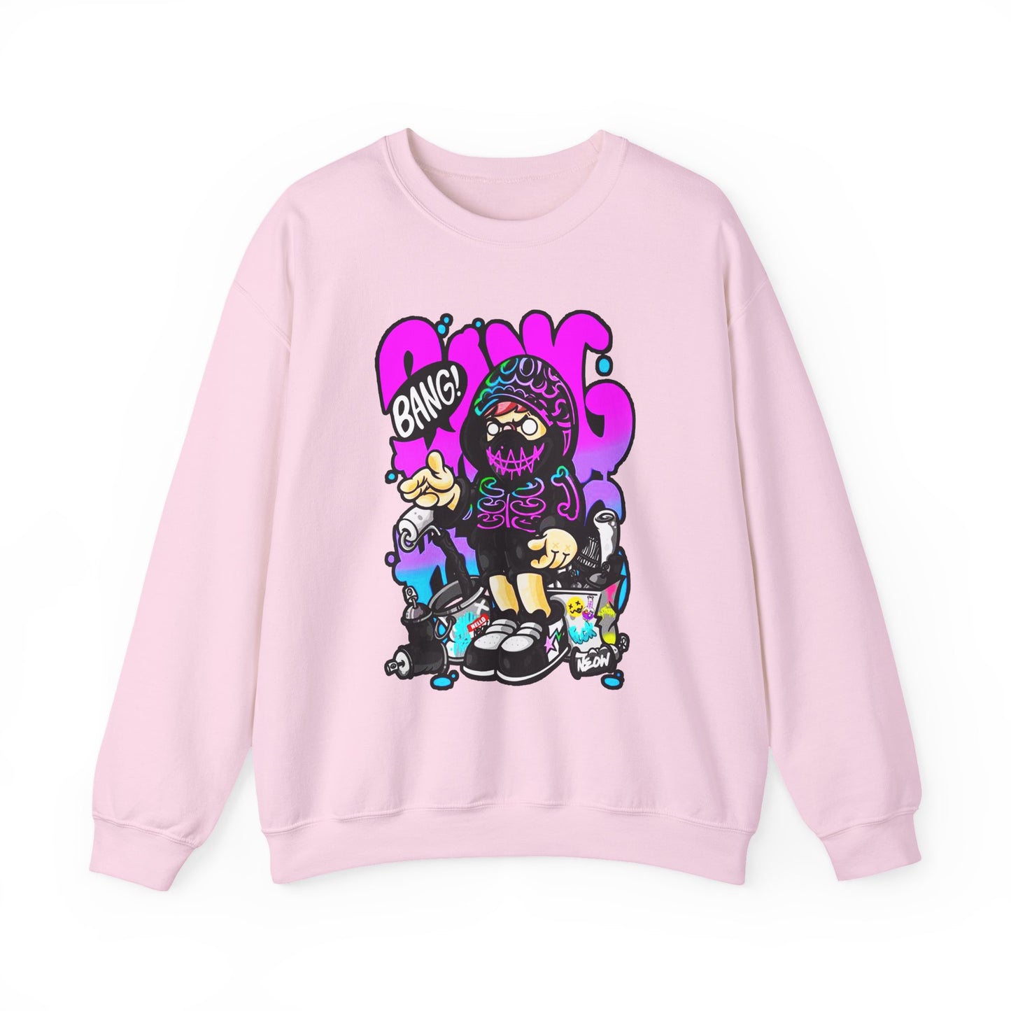 Streetwear Crewneck Sweatshirt — Cartoon Hoodie Character "BANG" Graphic