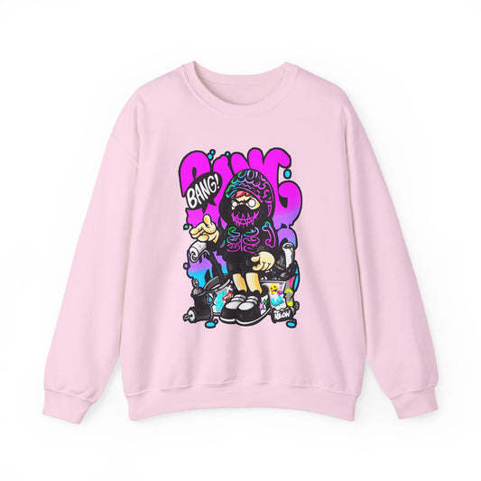 Streetwear Crewneck Sweatshirt — Cartoon Hoodie Character "BANG" Graphic
