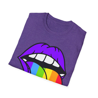 Pride Graphic Tee, Rainbow Mouth Design T-Shirt, Unisex Softstyle Shirt, LGBTQ+ Apparel, Fun Casual Wear, Birthday Gift