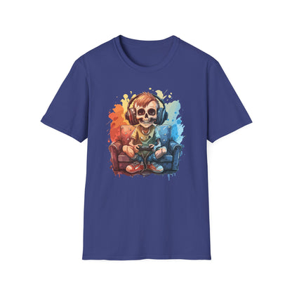 Skull Gamer T-Shirt, Unisex Softstyle Tee, Video Game Shirt, Gift for Gamers, Cool Graphic Tee, Halloween Style Shirt