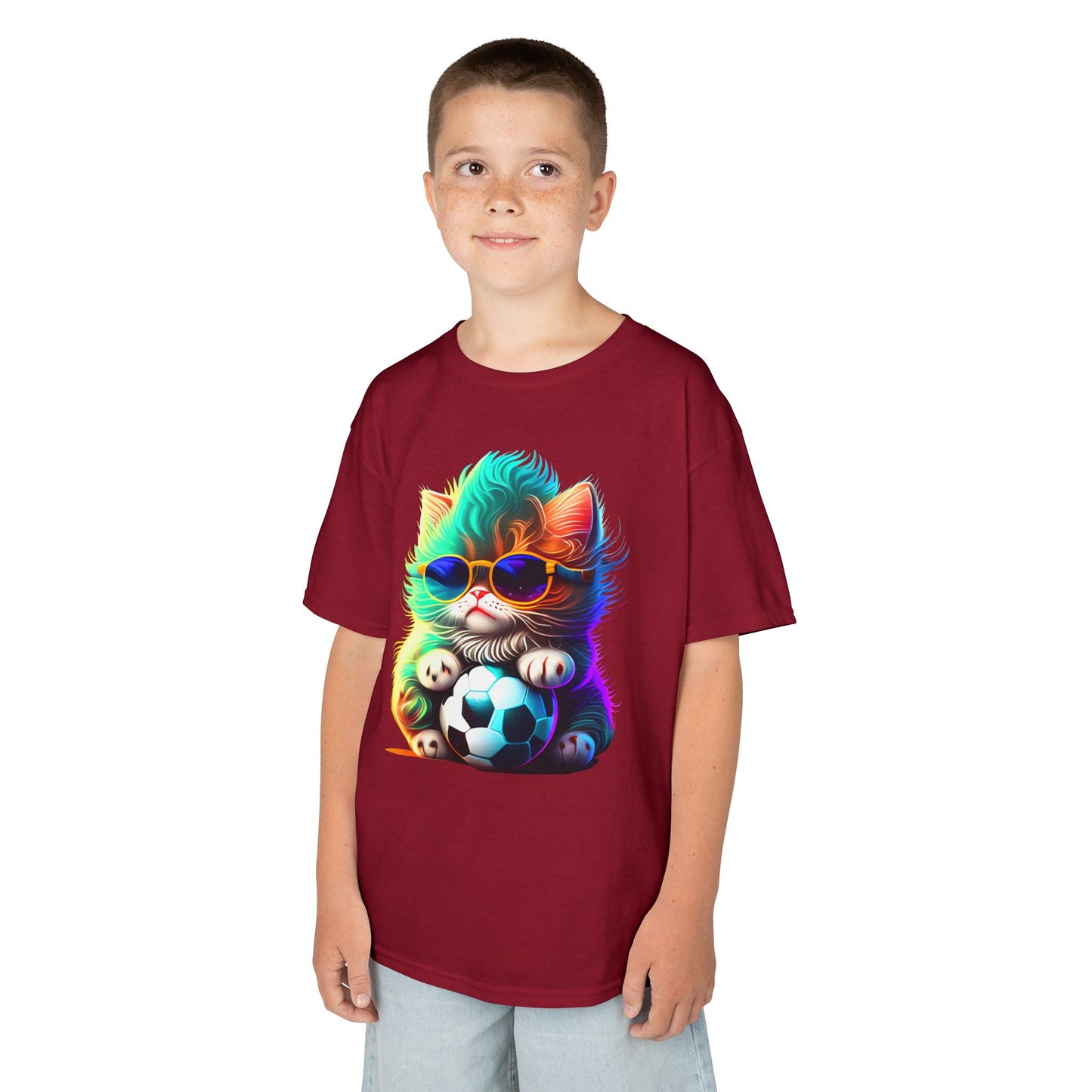 Cool Cat Soccer Kids Tee - Fun Heavy Cotton T-Shirt for Young Sports Fans