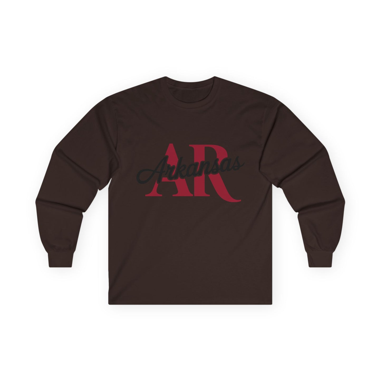 Arkansas AR Script Long Sleeve Tee — State Pride Graphic Shirt